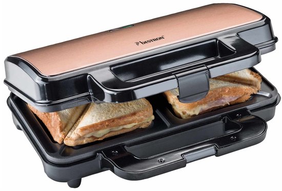 Bestron Sandwichtoaster – ASM90XLCO – 900 W – Für 2 Sandwiches – Antihaftbeschichtung – Kupfer – 5 Jahre Garantie