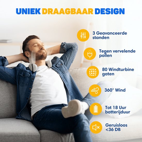 Vulpes Goods Neck Fan PRO Tragbarer Nackenventilator – 5000mAh Akku – 3 Geschwindigkeiten – USB wiederaufladbar – 360° Kühlung