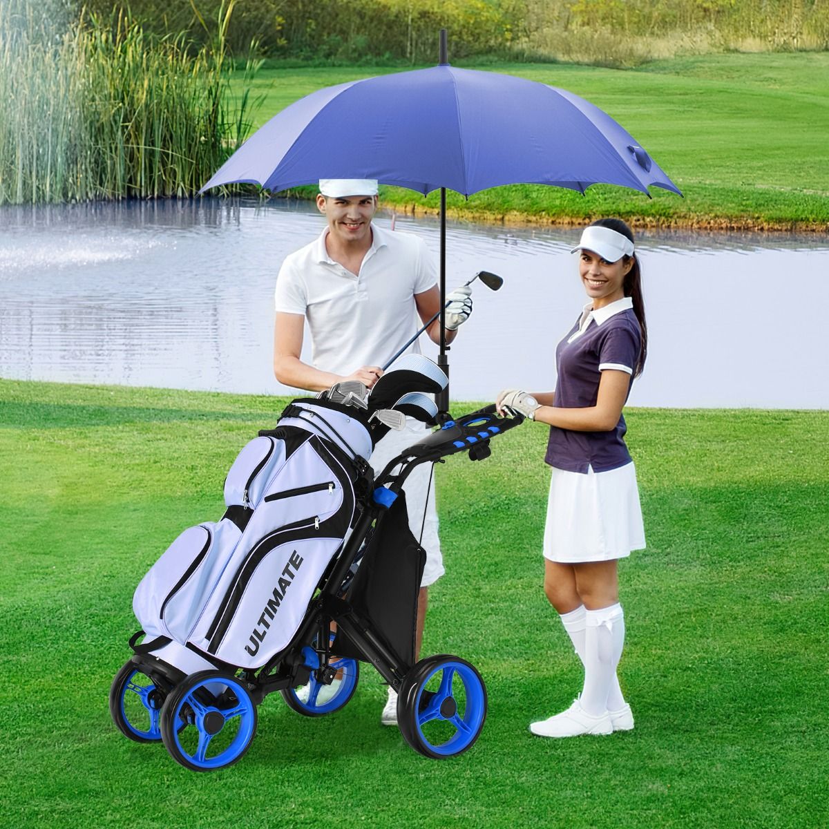 Coast Golf-Trolley – 4 Räder – zusammenklappbar – Aluminium – blau