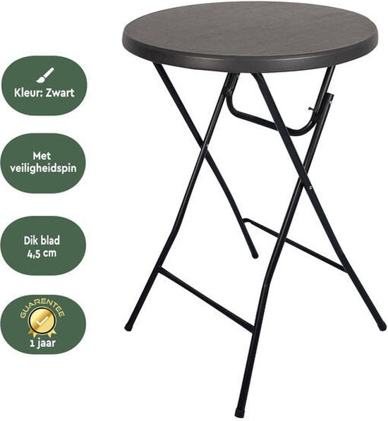 BRASQ Bartisch Schwarz ø80 x 110 cm - Stehtisch - Klapptisch - klappbar aus Kunststoff und Metall für den Innen- und Außenbereich
