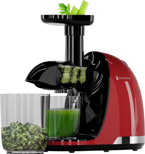 KitchenBrothers Slowjuicer - Entsafter - Gemüse- und Obstpresse - 700ml - mit Fruchtfleischbehälter - Entsafter - Geschenk zum Muttertag - Rot