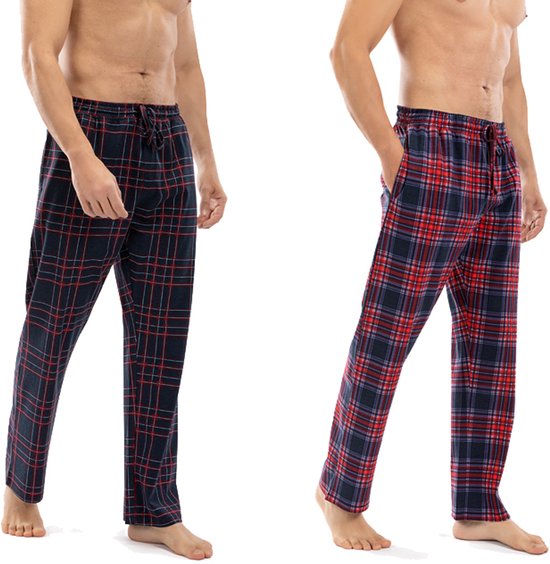 Milanoro - 2er-Set Herren-Pyjamahose aus Baumwolle - Navy/Blau uni - XL