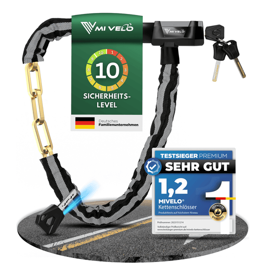 MIVELO Kettenschloss für Fahrräder - Mit Schlüsselschloss und LED - 100 CM - Edelstahl