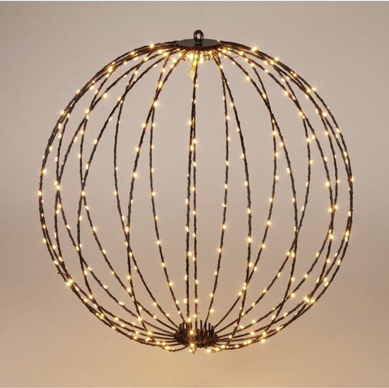 Lichtkugel – D60 cm – 400 LED-Lämpchen – warmweiß – mit Zeitschaltuhr – schwarzer Rahmen – Beleuchtung