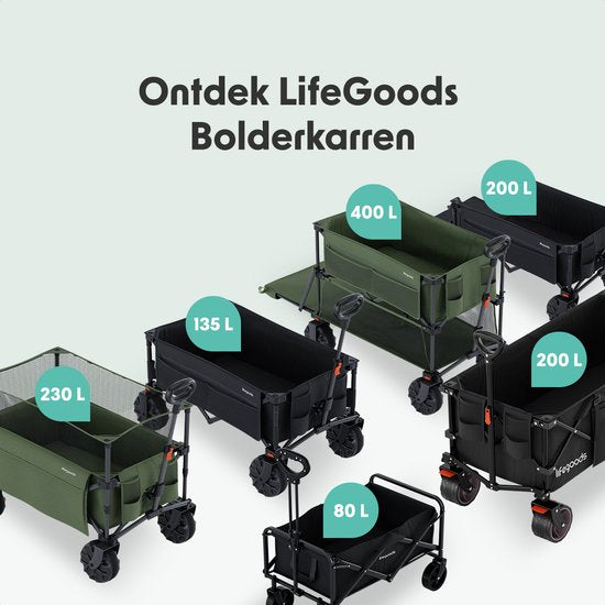 LifeGoods Wagon - faltbar - 100KG - 135L - zusammenklappbarer Wagon mit abnehmbaren Rädern - Schutzhülle - Grün