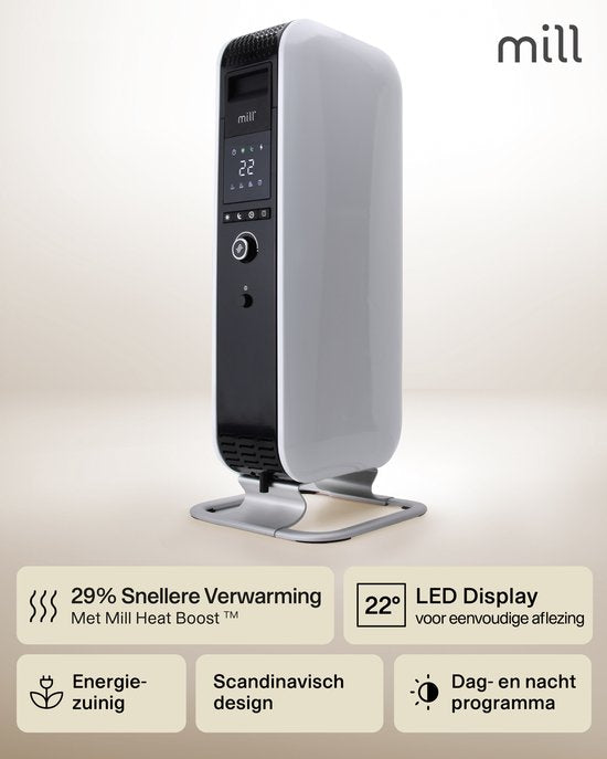 Mill AB-H1000DN – Design-Ölradiator – bis zu 16 m² – trocknet die Luft nicht aus – leise – weiß – 5 Jahre Garantie