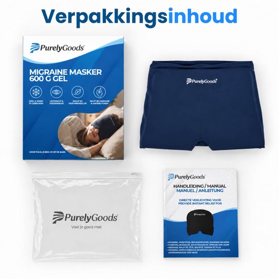 PurelyGoods® Migräne-Maske 600 g – Kühlpack mit Gefrierbeutel – Blau