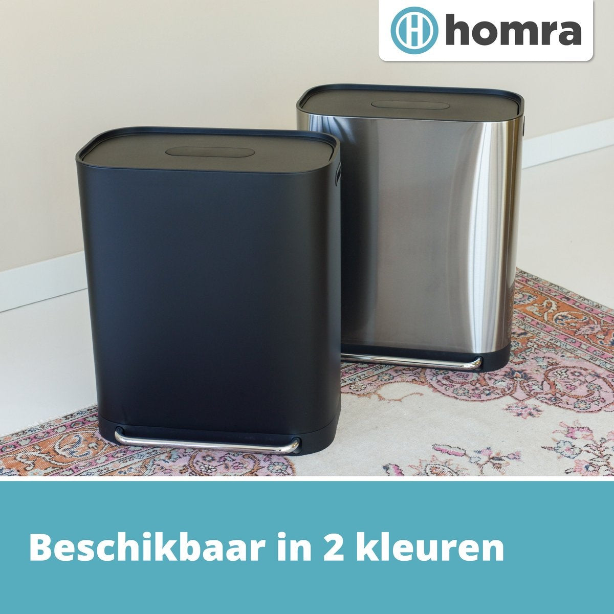 Homra - Mülleimer - 2x30L - Mülltrennung - mit Geruchsfilter - Edelstahl - Schwarz