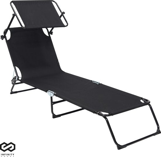 Infinity Goods Liege mit Sonnenschirm - klappbar - Sonnenbank - Liege - verstellbar - verstellbar - Garten - wetterfest - Schwarz