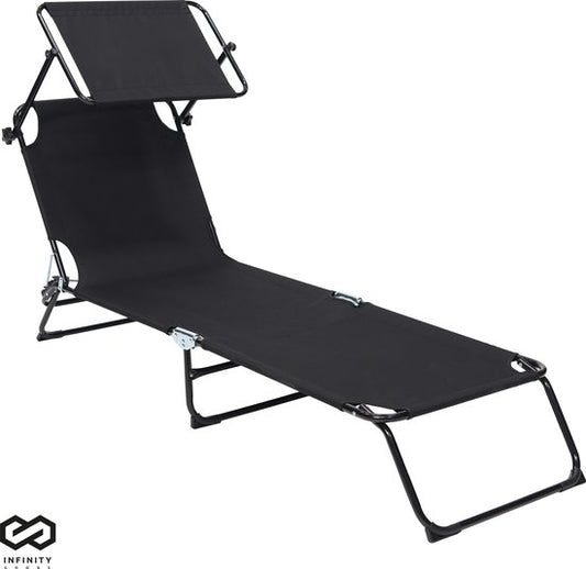 Infinity Goods Liege mit Sonnenschirm - klappbar - Sonnenbank - Liege - verstellbar - verstellbar - Garten - wetterfest - Schwarz