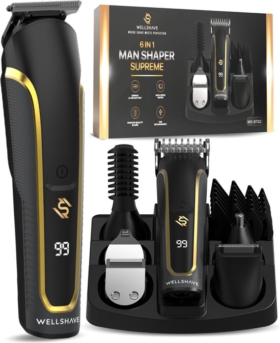 Wellshave - 6 in 1 Bartschneider Supreme - Körperpflegegerät - IPX7 Wasserdicht - Inkl. 6 Aufsätze