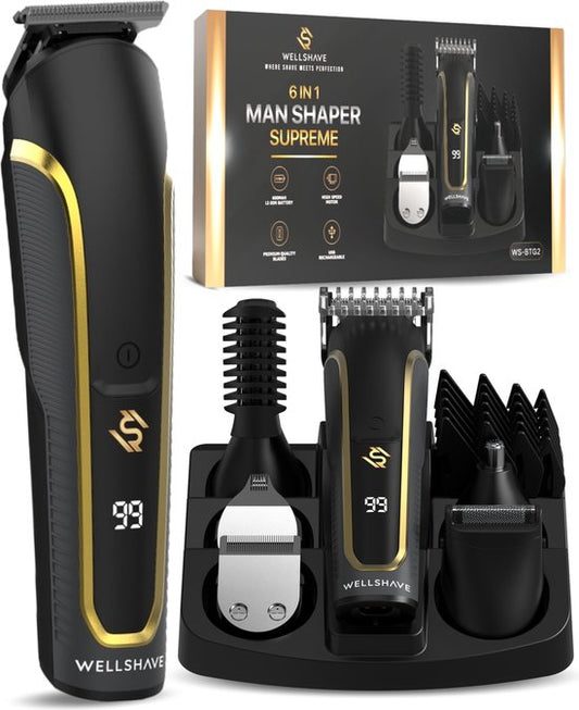 Wellshave - 6 in 1 Bartschneider Supreme - Körperpflegegerät - IPX7 Wasserdicht - Inkl. 6 Aufsätze