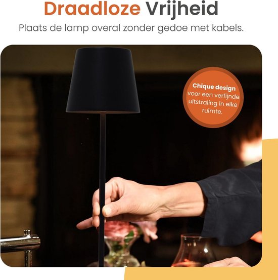 Goliving Chroma Tischlampe Wiederaufladbar - Kabellos und dimmbar - Touch Lampe - Nachtlampe Schlafzimmer & Wohnzimmer - RGBW - 37,5 cm - Schwarz