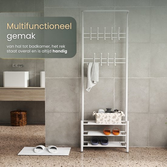 O'DADDY® Garderobenständer stehend - Garderobenständer - Garderobenständer mit Schuhablage - Garderobenständer schwarz - Kleiderständer - Garderobenständer mit Garderobe - Garderobenständer mit Schuhablage - Garderobenständer Metall - 66 x 30 x 190 cm - w