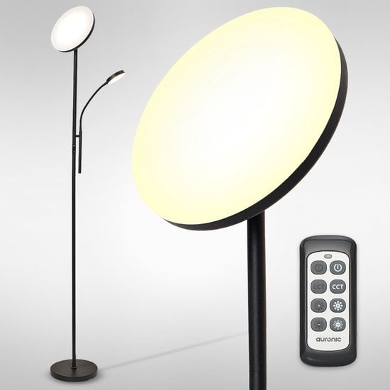 Auronic Stehleuchte - Stehleuchte Industrial - 181cm - LED - Dimmbar und neigbar - mit Fernbedienung - Geeignet für Wohnzimmer - Schwarz