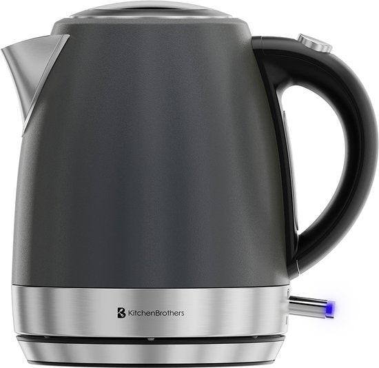 KitchenBrothers Wasserkocher - Elektrisch - 1 Liter - Kleine Campinggröße - Reise-Wasserkocher mit Kalkfilter - Titanium Grau/RVS
