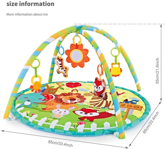 FUEGOBIRD – Baby-Spielmatte – Colorful Zoo – Deluxe-Spielmatte – Spielzeug zum Erkunden von Farben und zum Greifen – Schöne Klänge – Förderendes Spiel für Babys ab 2 Monaten – Rund