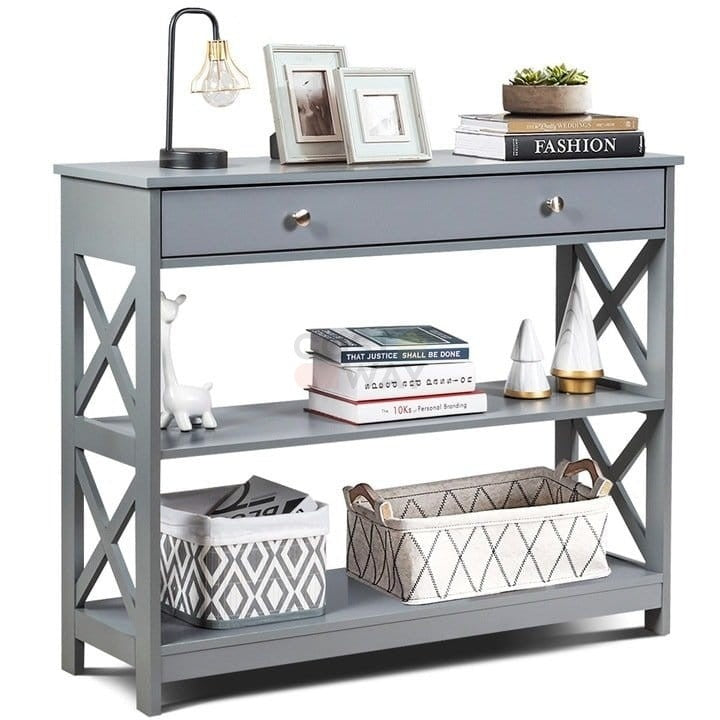 Coast Konsolentisch 3 Ebenen mit Schublade Holztisch 100 x 30 x 80 cm Grau