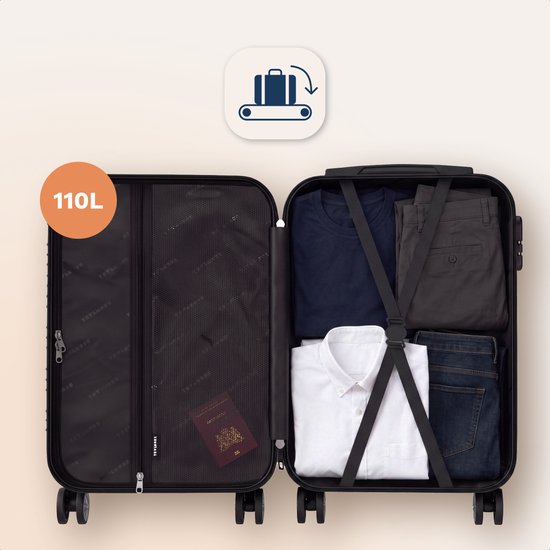 TRVLMORE Reisekoffer 110 l – Hartschalenkoffer aus ABS – 360°-Rollen – 3-stelliges Zahlenschloss – Dunkelblau