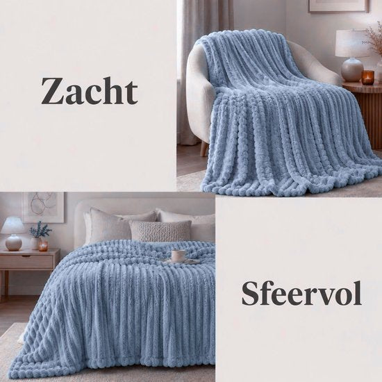 Ceruzo Fleece-Decke 150 x 200 cm – Denim-Blau – Weiche Decke – Wohn-Decke