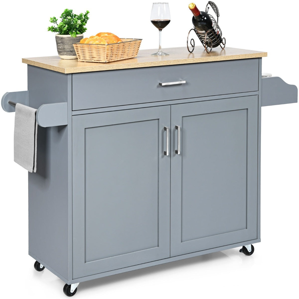 Coast Kücheninsel Auto rollender Lagerwagen großer Schrank 116 x 40 x 85 cm grau + natur