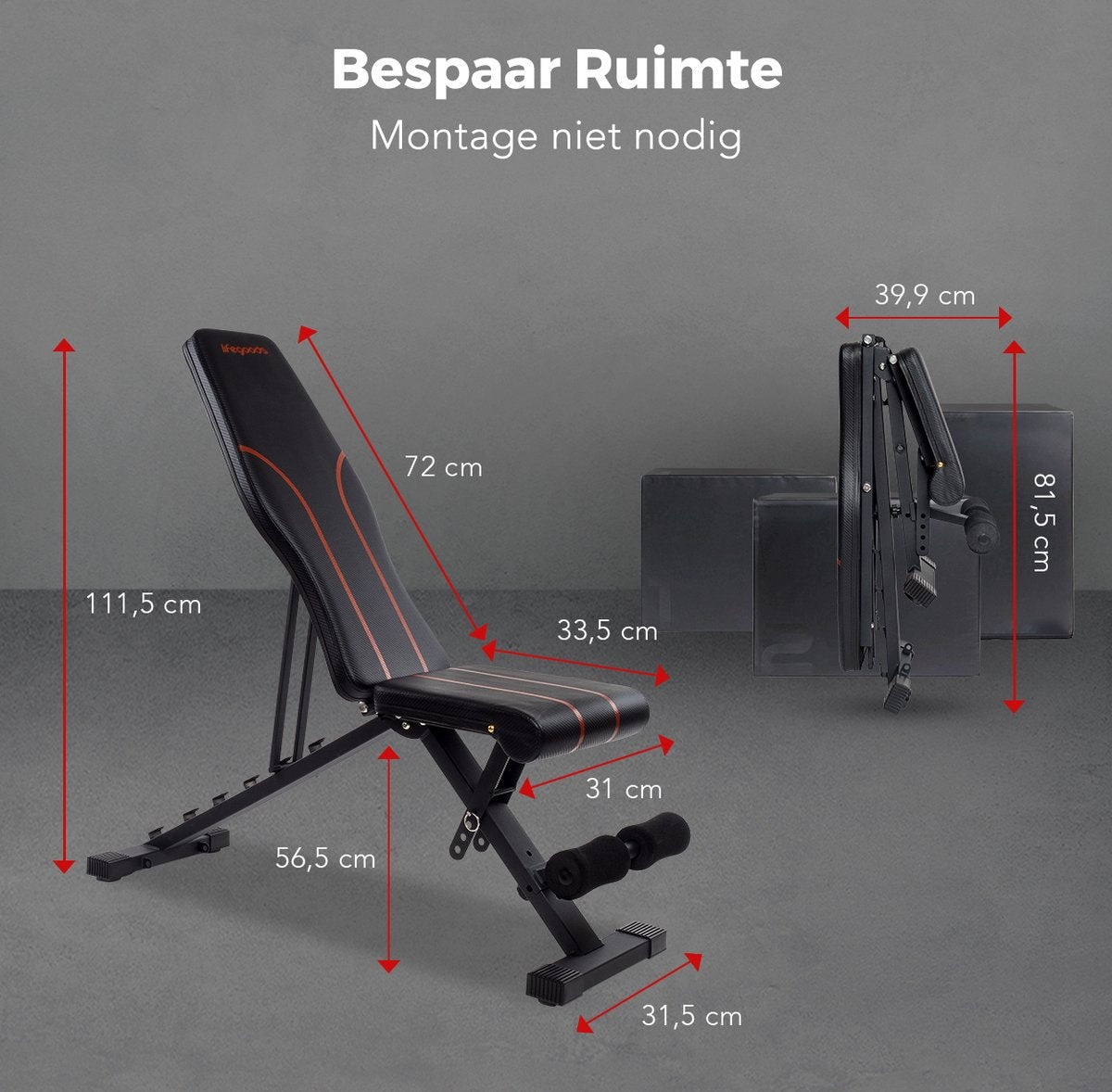 LifeGoods Fitness Hantelbank - Fitnessbank - einstellbar - faltbar - schwarz/rot