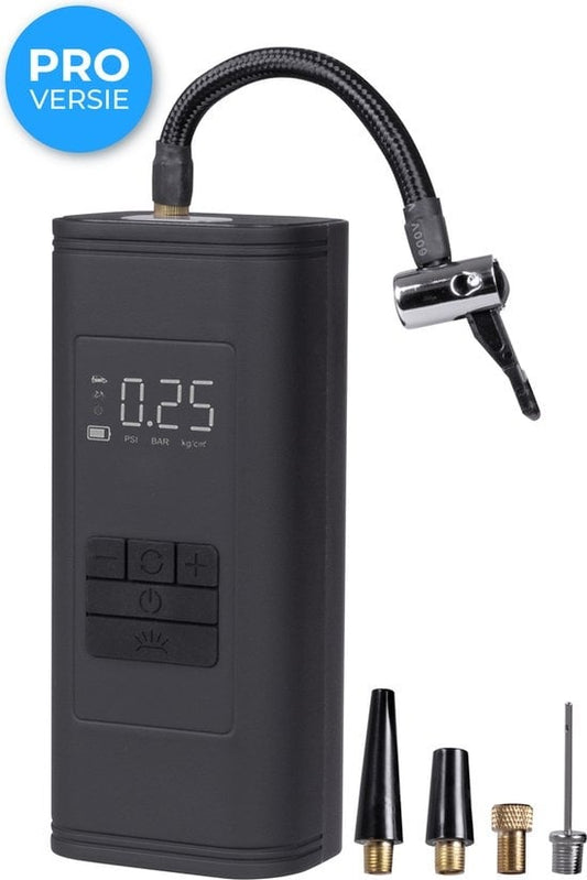 Nuvance - Kompressor-Reifenpumpe - 4000mAH - Elektrische Fahrradpumpe - Luftkompressor für Auto, Roller, Fahrrad, Ball und Luftmatratze - Inklusive Aufsätze - Taschenlampe - PRO