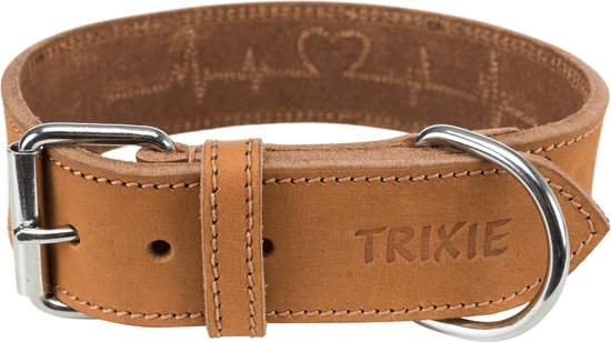 Trixie – Rustikales Lederhalsband „Hartslag“ – Braun – 55–65 × 4 cm