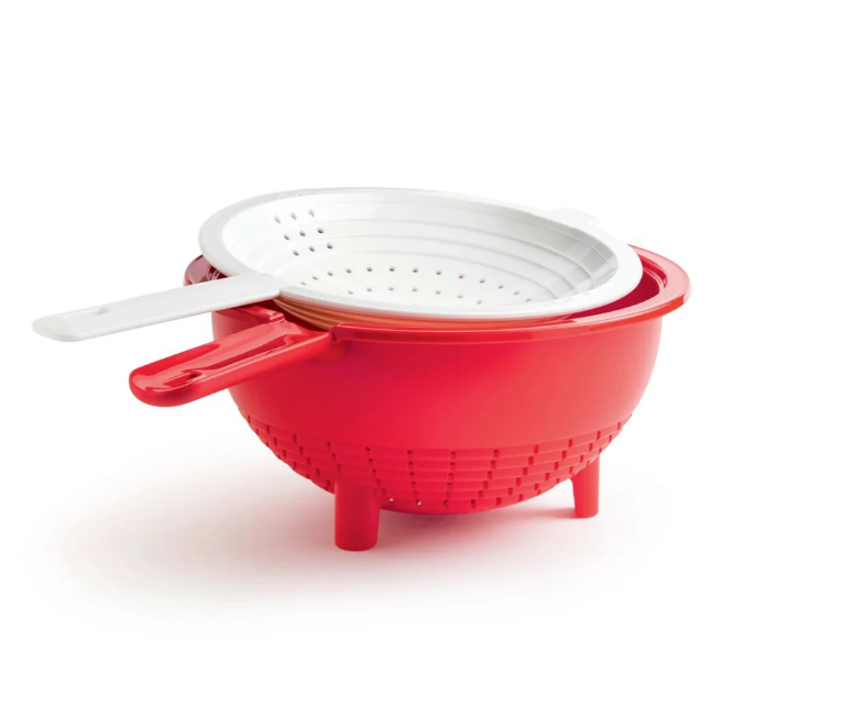 Tupperware Doppelsieb-Set, 2-teilig – 400 ml & 2 l – Rot & Weiß
