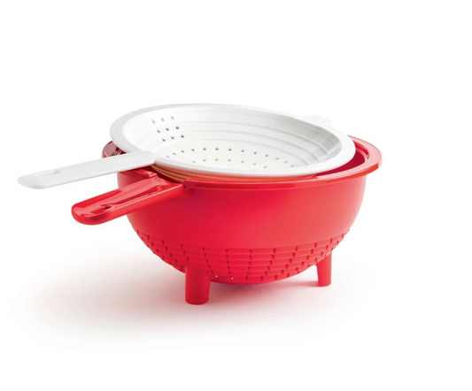 Tupperware Doppelsieb-Set, 2-teilig – 400 ml & 2 l – Rot & Weiß