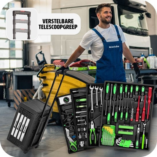Tectake Werkzeugkoffer - 200-teilig - 4 Schubladen - Trolley - Schwarz