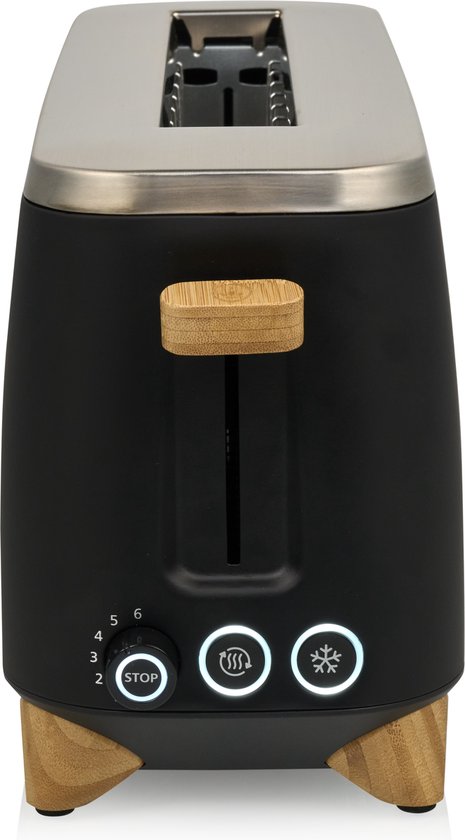 Princess 142361 Toaster Pure – 6 Bräunungsstufen – 1000 W – Bambus – schwarz