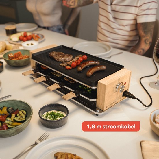 KitchenBrothers Gourmet Set - 950W - Gourmet Teller 8 Personen - Set mit Pfannen und Spateln - 46,5 x 23 cm - Holz/Schwarz