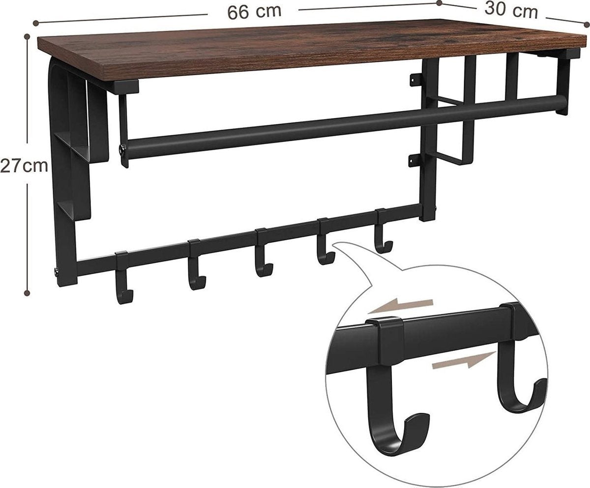O'DADDYÂ¬Ã† Garderobenständer - Wandgarderobe mit 5 Haken - 66 x 30 x 27 cm - Garderobenständer Wandgarderobe - Kleiderständer hängend - braun