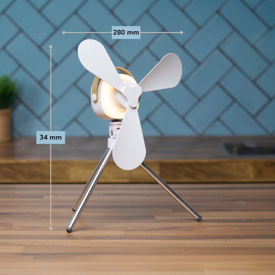 Lifetime Air Tischventilator – USB-C-aufladbarer Ventilator – Stativventilator mit Nachtlicht und Fernbedienung – Ventilator mit Fernbedienung und 3 Geschwindigkeitsstufen – Weiß