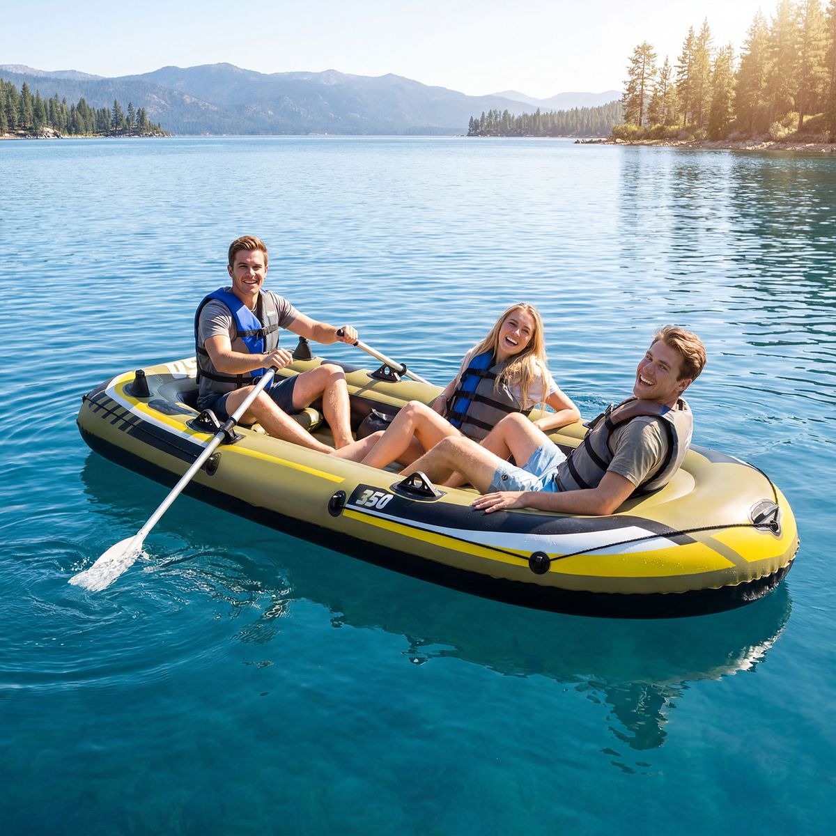Coast Aufblasbares Fischerboot – 3 Luftkammern – inklusive Paddel und Pumpe – grün – 305 x 136 x 42 cm