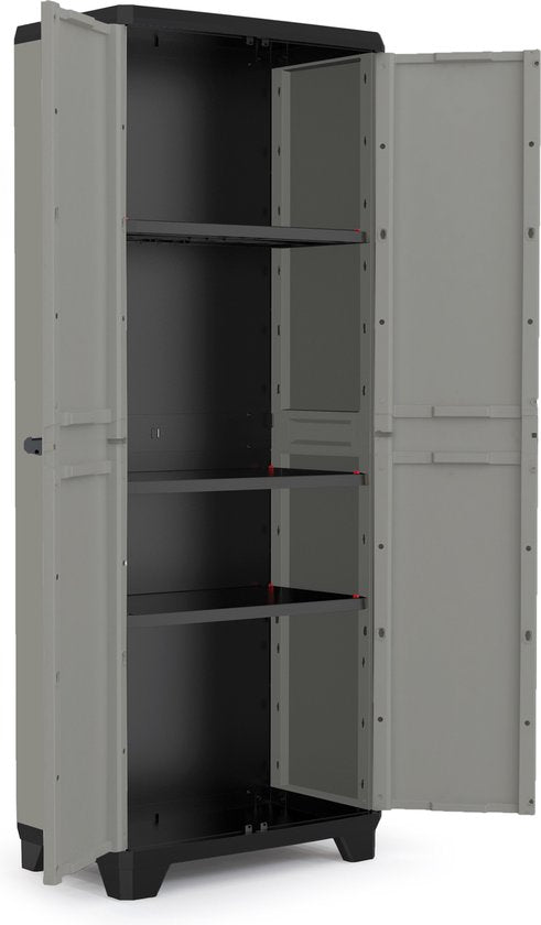 Keter Planet Outdoor Lagerschrank hoch - 3 Regale - 80x44x182cm - Grau/Schwarz