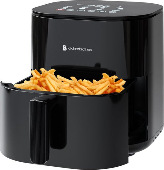 KitchenBrothers Airfryer XL - 5L - 2000W - Heißluftfritteuse - Duale Heizung - 80ÂºC bis 200ÂºC - 8 Kochprogramme - Schwarz