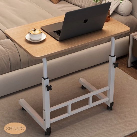 Laptoptisch - Verstellbar - Mobiler Betttisch - 80x40 cm - Mobiler Beistelltisch - Holzoptik
