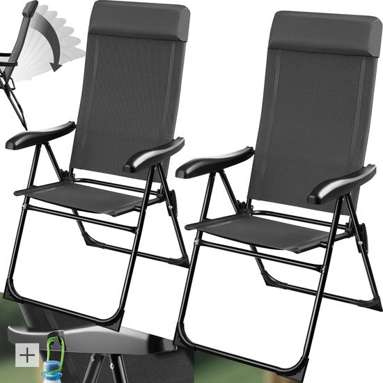 tectake Campingstuhl - Klappbar - 7-fach verstellbare Rückenlehne - Gartenstuhl - Liegestuhl - Stahl mit Aluminiumgestell - 2er-Set - Anthrazit