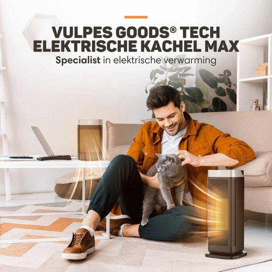 Vulpes Goods® Tech - Elektroherd mit Fernbedienung - Heizlüfter - Keramischer Herd - 4 Stufen - 1500W - Rotary, Timer & Thermostat - Für Innenräume - Schwarz