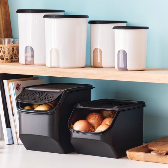 Tupperware-Set – PotatoSmart 8,3 l, OnionSmart 5,5 l & GarlicSmart 2,3 l – Innovative Behälter für Kartoffeln, Zwiebeln und Knoblauch mit optimaler Luftzirkulation – Stapelbares Design – Spülmaschinenfest