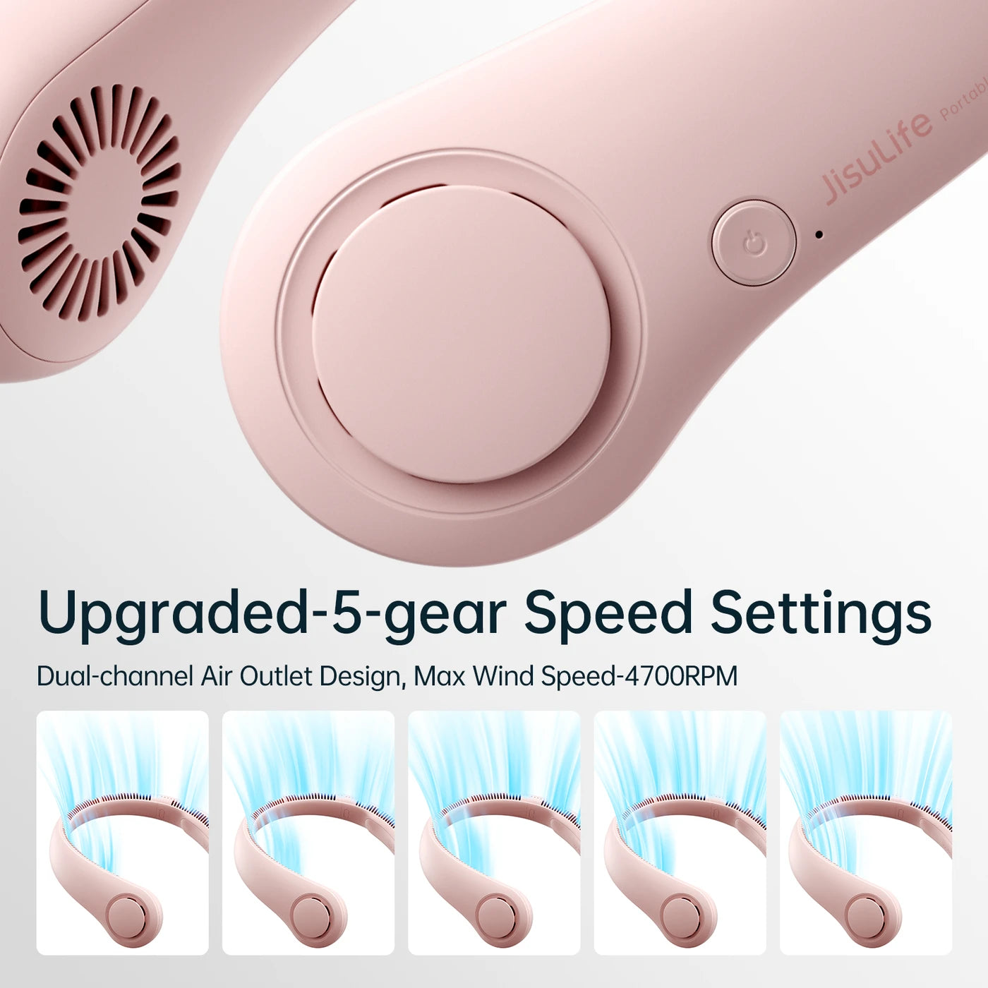 Jisulife Halsventilator Life 3 – Rosa – ohne Flügel – 5 Stufen – 4000 mAh – bis zu 16 Stunden – 78 Lüftungsöffnungen – 253 g