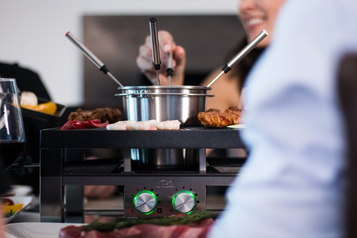 Solis - Combi Grill 3 in Set - 8 Personen - Raclette und Fondue Set - Silber/Schwarz