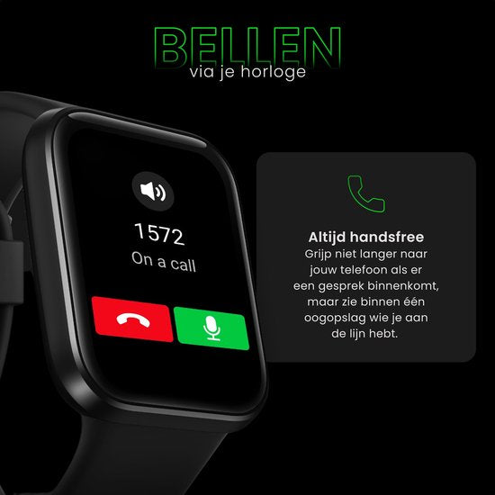 Maoo Maximize Smartwatch - Volle Klingelfunktion, Herzfrequenzmesser, Schrittzähler, Multisport - Android & iOS - Schwarz