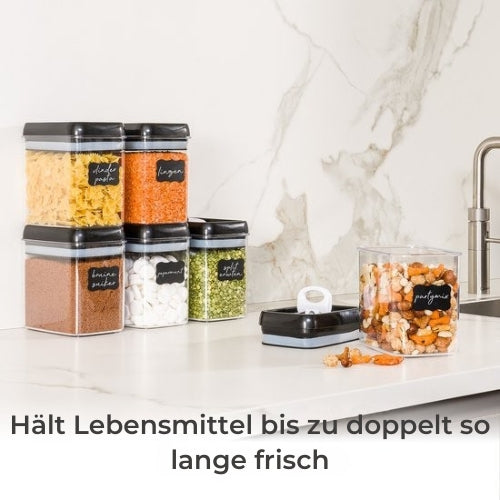 Stosh- Vorratsgläser - Vorratsdosen - 6 Stück - 1.5L - BPA frei - Kunststoff - schwarz
