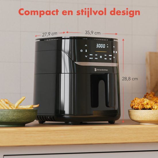 KitchenBrothers Airfryer XL - 5L - 1500W - Heißluftfritteuse - 80ºC bis 200ºC - 8 Kochprogramme - Schwarz