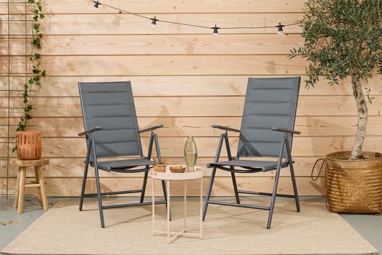 909 OUTDOOR Gartenstühle mit Polster-Set (2er-Set) – zusammenklappbar – verstellbar – Aluminium & Polyester – 67 x 56 x 106 cm