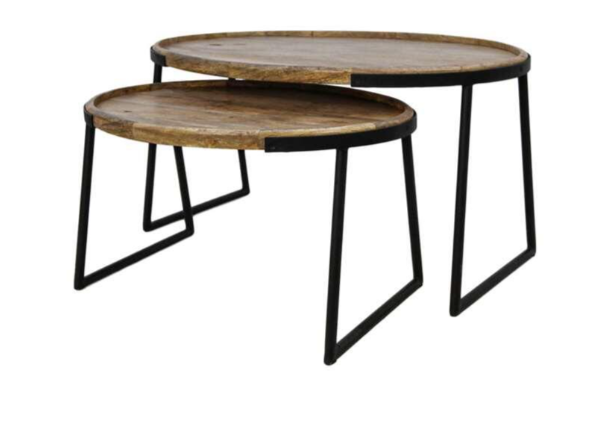 Wood Selections Couchtisch Paulson - 2er Set - Mangoholz & Schwarzes Eisen - 45x90x60 cm