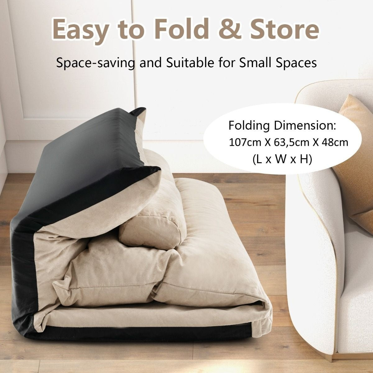 Coast Klappbare Bodenbank - Schlafsofa - Mit 2 Kissen - 180 x 110 x 18 cm - Beige